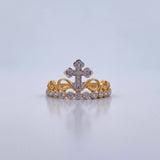 Anillo Corona Cruz 2.4gr / T6 1/4 / Circones Blancos Dos Oros Amarillo Blanco 18K &