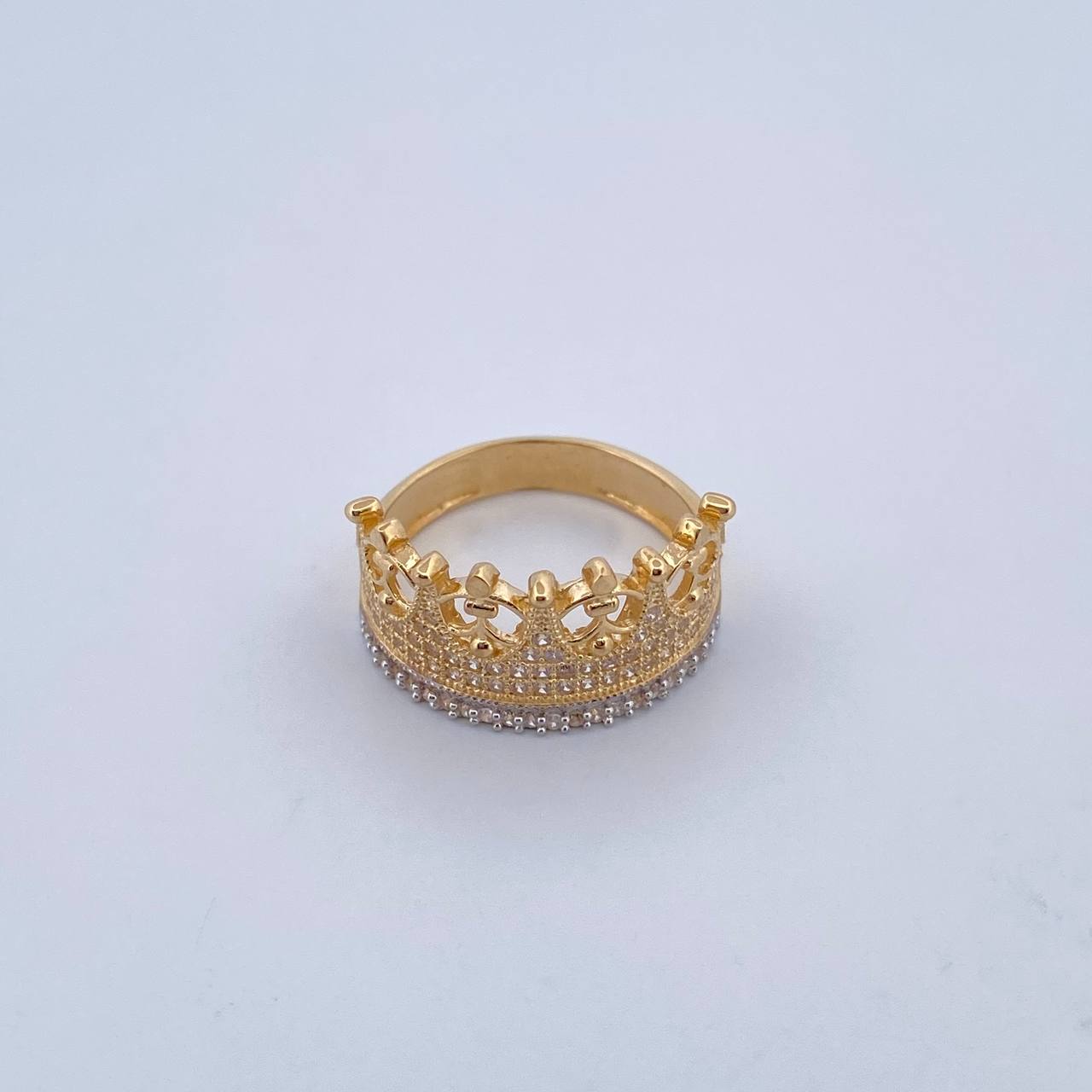 Anillo Corona Reina 4.35gr / T7 1/4 / Circones Blancos Dos Oros Amarillo Blanco 18K &