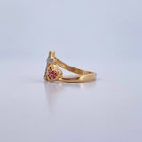 Anillo Cruz Corazon 2.3gr / T6 / Circones Fucsias Blancos Oro Amarillo 18K &