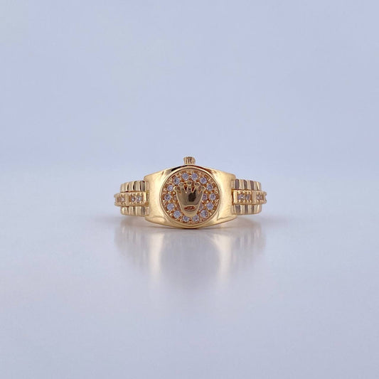 Anillo Correa Corona RX 4.1gr / T7 1/2 / Circones Blancos Oro Amarillo 18K &