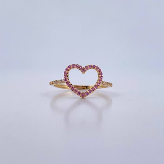 Anillo Silueta Corazon 1.55gr / T7 1/4 / Circones Rosados Blancos Oro Amarillo 18K &