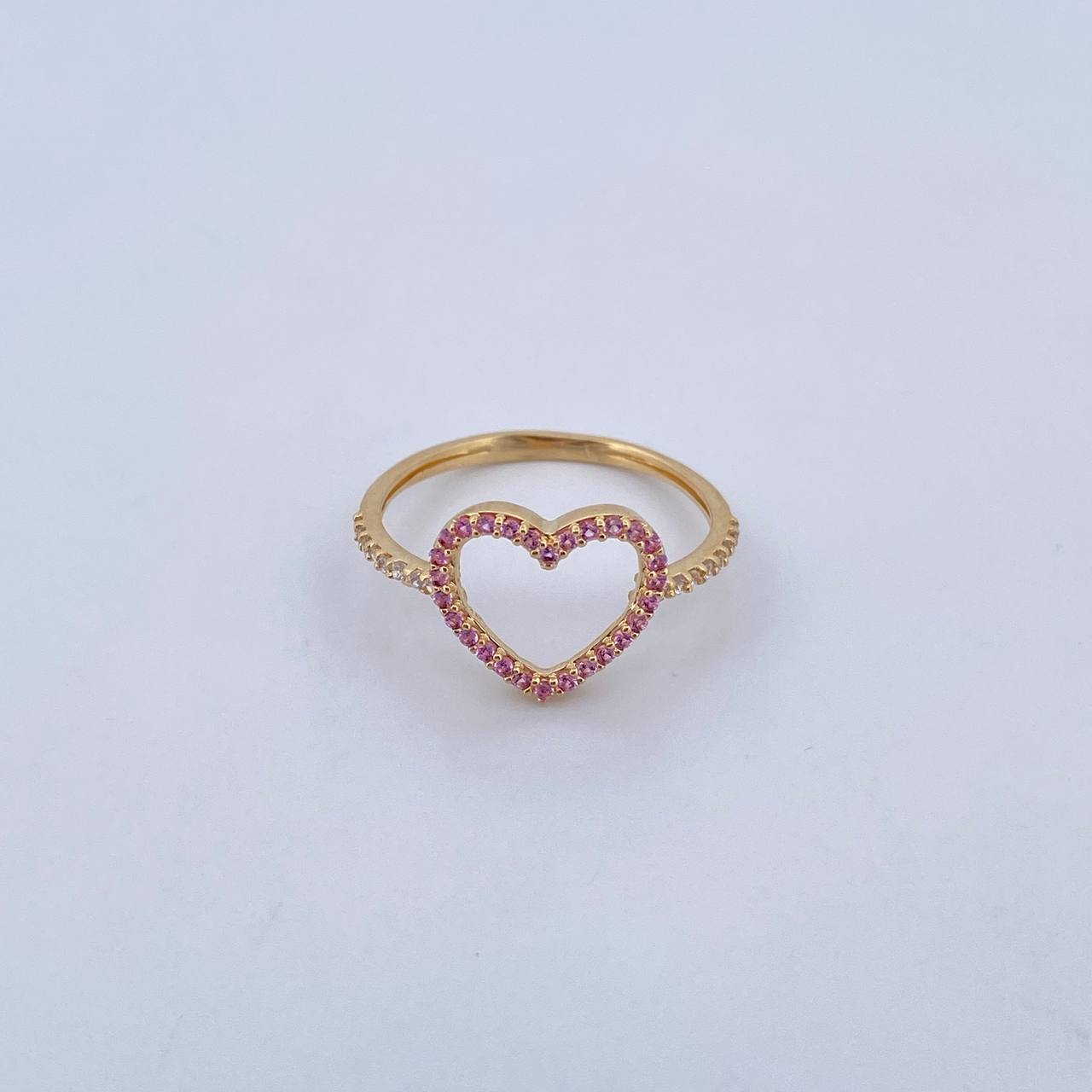 Anillo Silueta Corazon 1.55gr / T7 1/4 / Circones Rosados Blancos Oro Amarillo 18K &