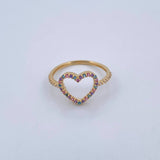 Anillo Silueta Corazon 1.55gr / T6 3/4 / Circones Rosados Morados Blancos Oro Amarillo 18K &