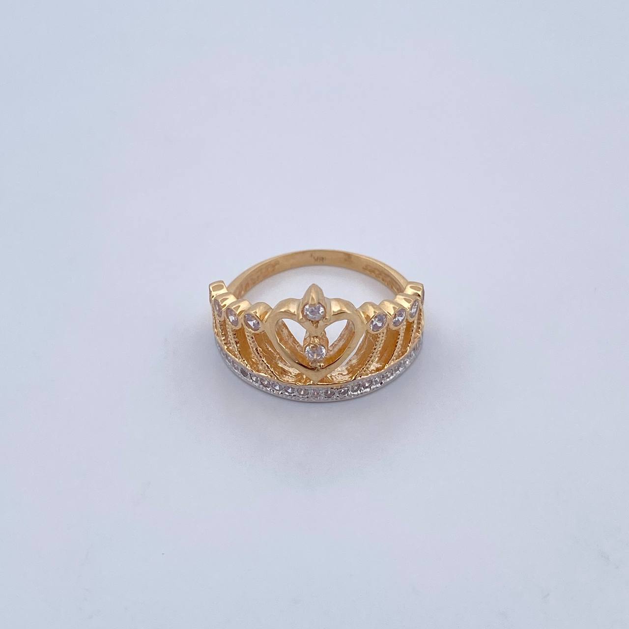 Anillo Corona 4.1gr / T6 1/4 / Circones Blancos Dos Oros Amarillo Blanco 18K &