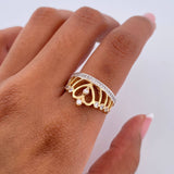 Anillo Corona 4.1gr / T6 1/4 / Circones Blancos Dos Oros Amarillo Blanco 18K &