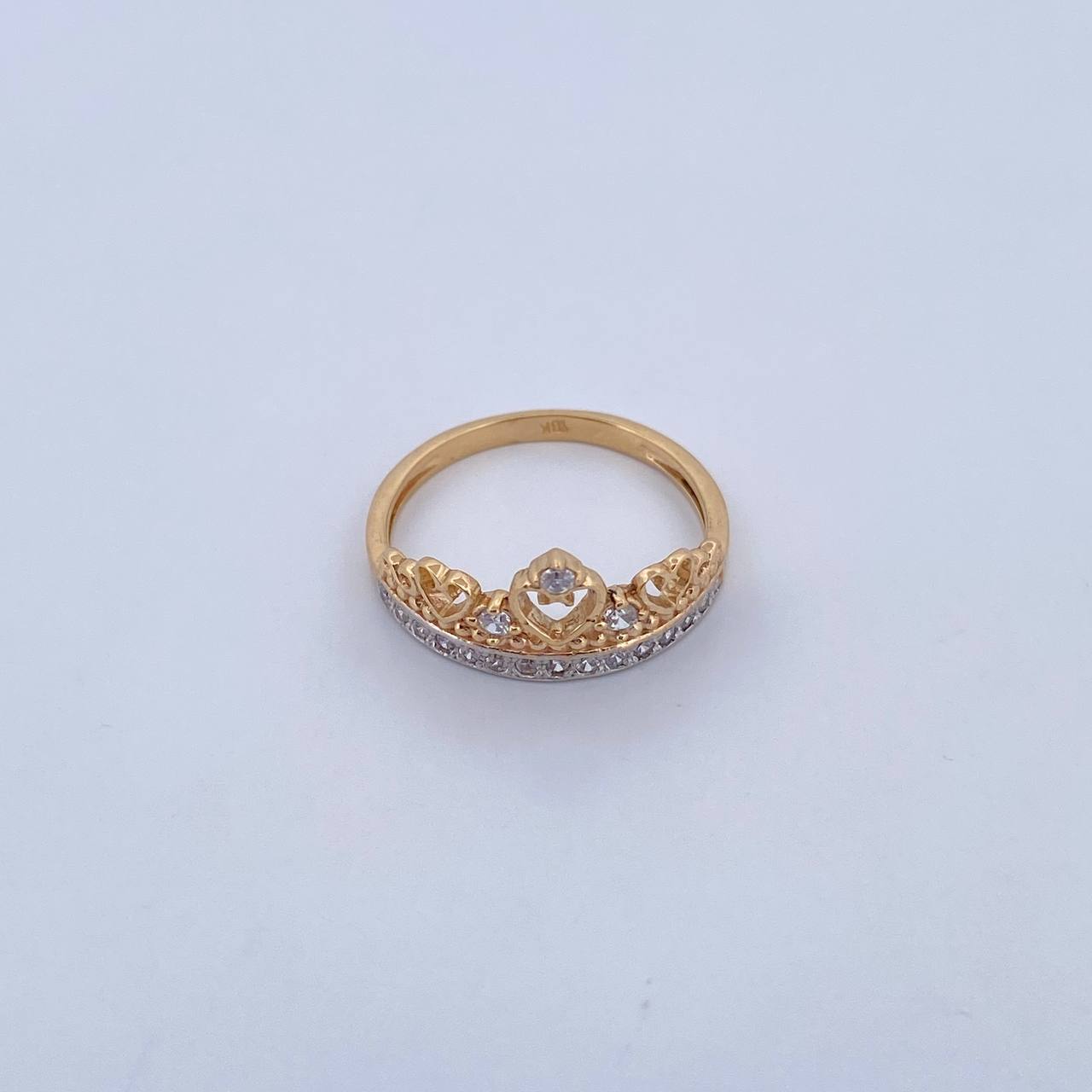 Anillo Corona Corazon 2.75gr / T7 / Circones Blancos Dos Oros Amarillo Blanco 18K &