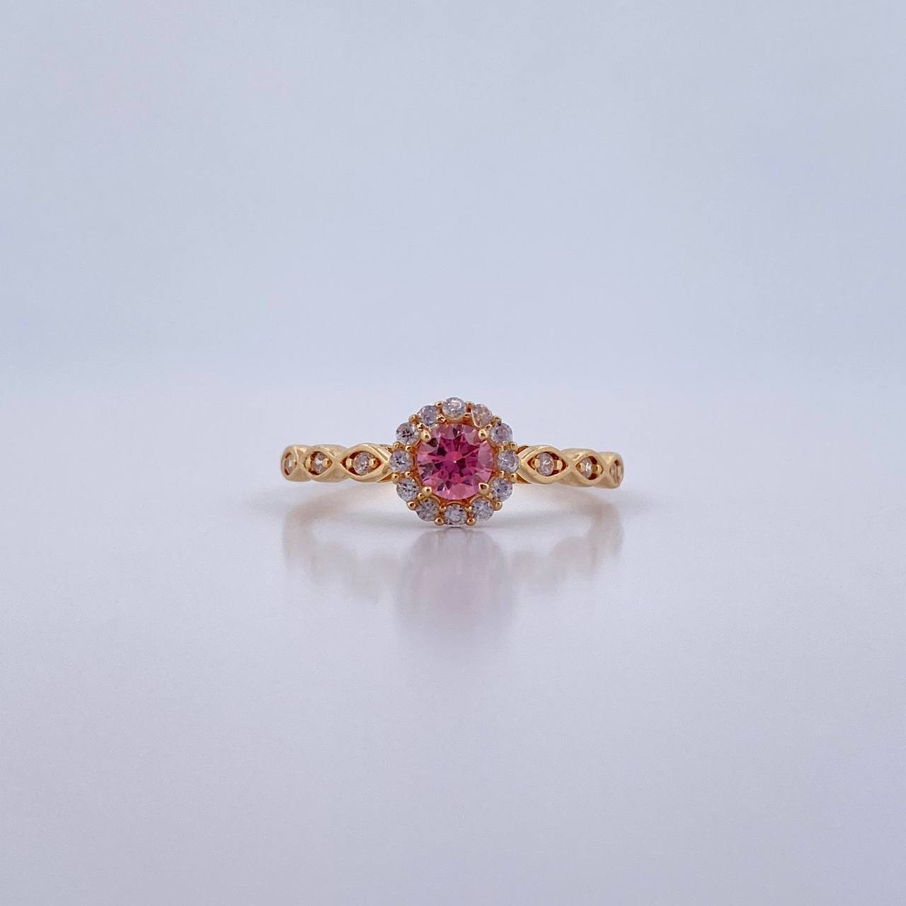 Anillo Solitario Halo 1.8gr / T7 1/4 / Circones Rosado Blancos Oro Amarillo 18K &