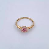 Anillo Solitario Halo 1.8gr / T7 1/4 / Circones Rosado Blancos Oro Amarillo 18K &