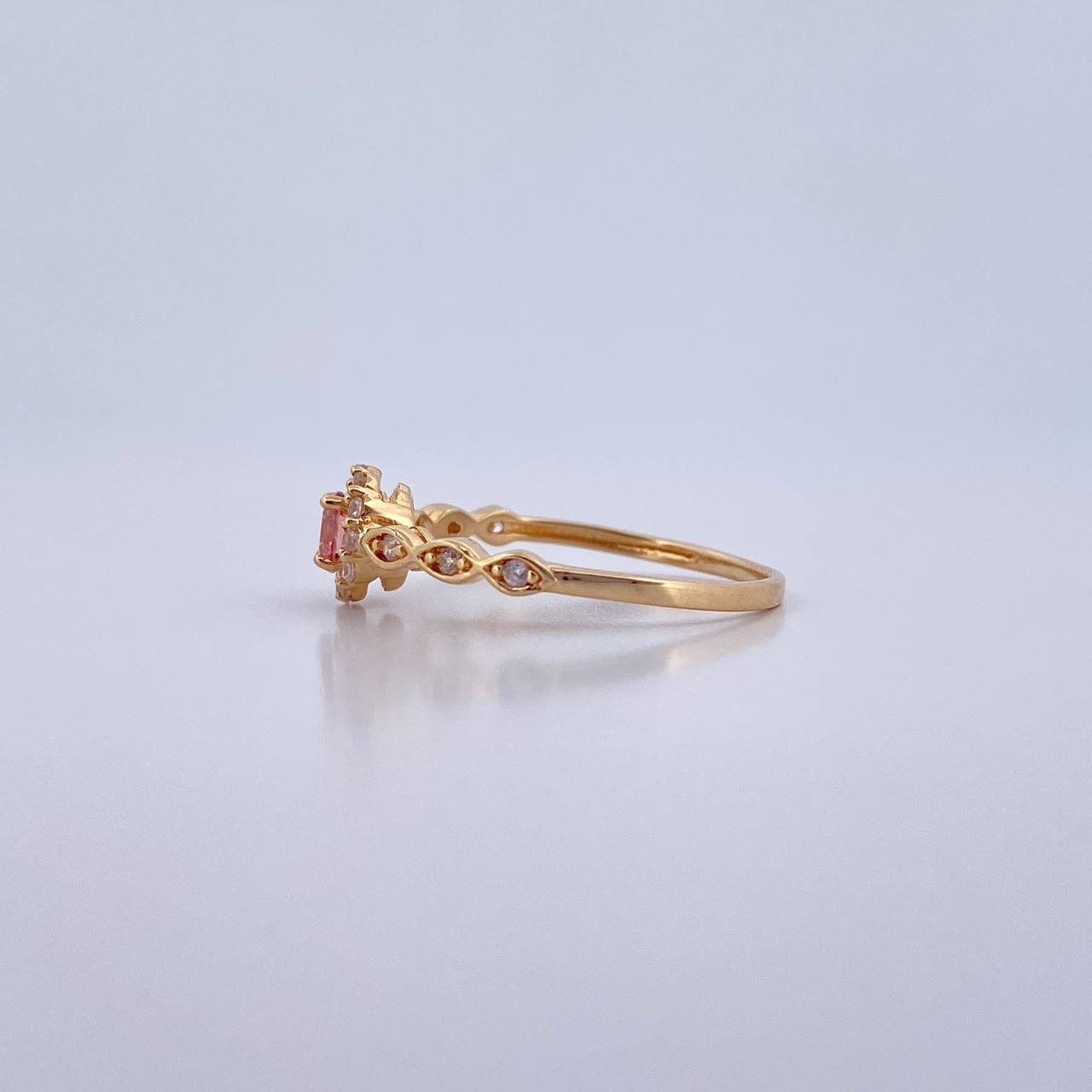 Anillo Solitario Halo 1.8gr / T7 1/4 / Circones Rosado Blancos Oro Amarillo 18K &