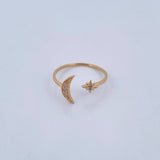 Anillo Abrazo Estrella Y Luna 1.4gr / T7 1/4 / Circones Blancos Oro Amarillo 18K &