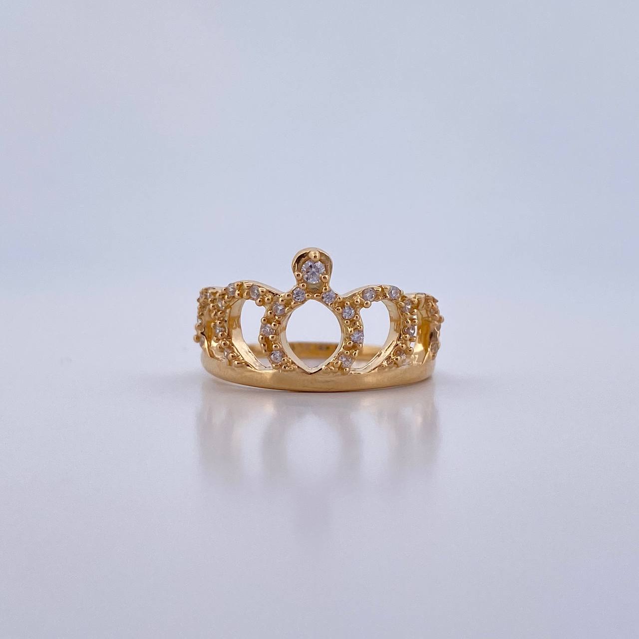 Anillo Corona 2.55gr / T6 / Circones Blancos Oro Amarillo 18K &