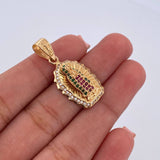 Dije Virgen Guadalupe 3.2gr / 3cm / Circones FucsiasVerdes Blancos Oro Amarillo 18K &