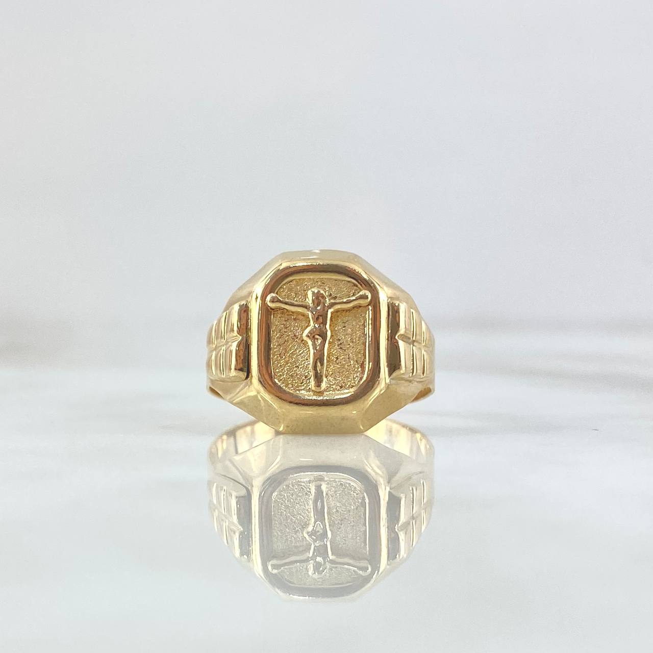 Anillo Sello Cristo 4.2gr / T9 1/4 / Marco Rectangulo Oro Amarillo 18K