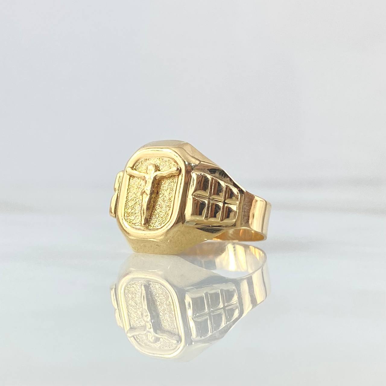 Anillo Sello Cristo 4.2gr / T9 1/4 / Marco Rectangulo Oro Amarillo 18K