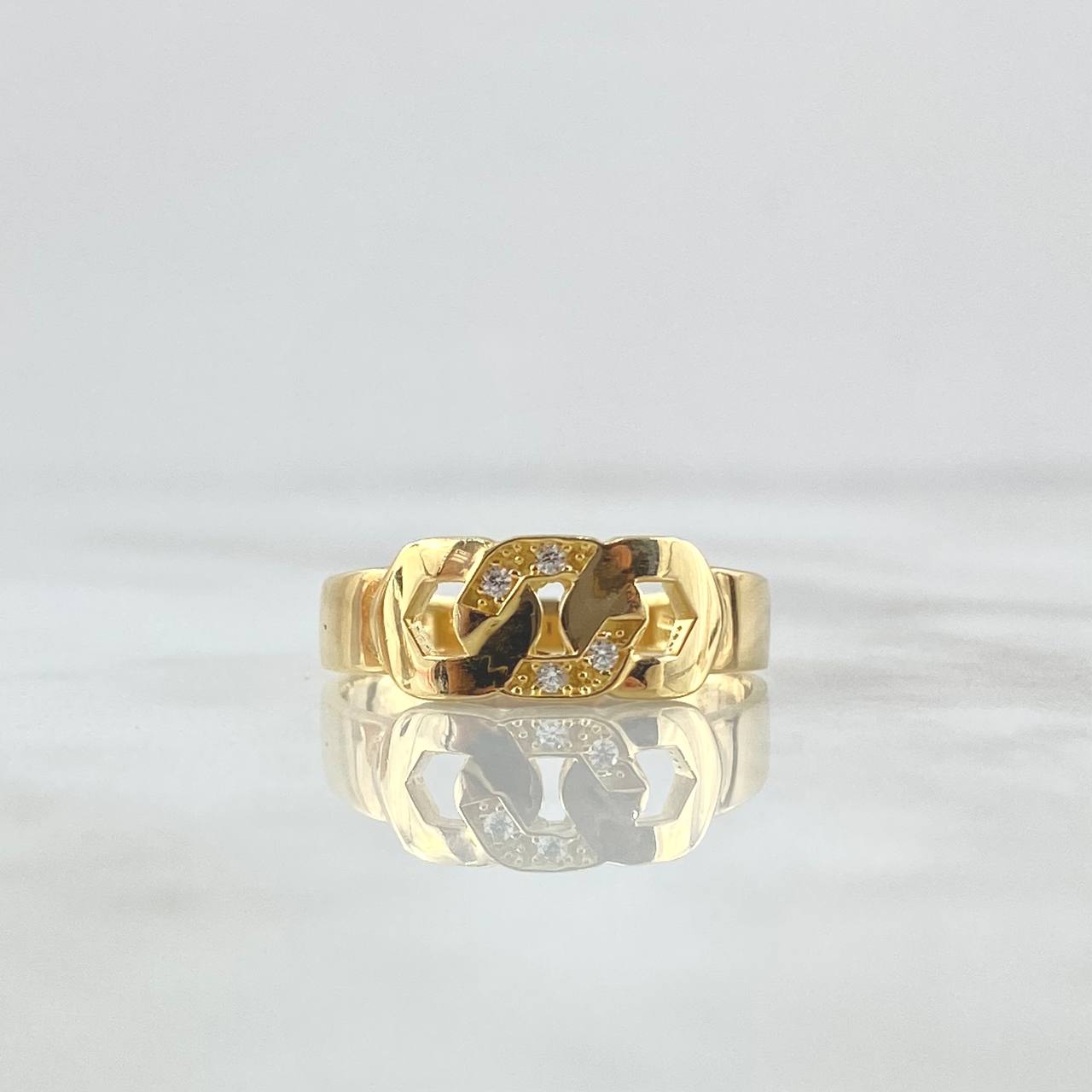 Anillo Hexagonos Entrelazados 2.95gr / T7 / Circones Blancos Oro Amarillo 18K