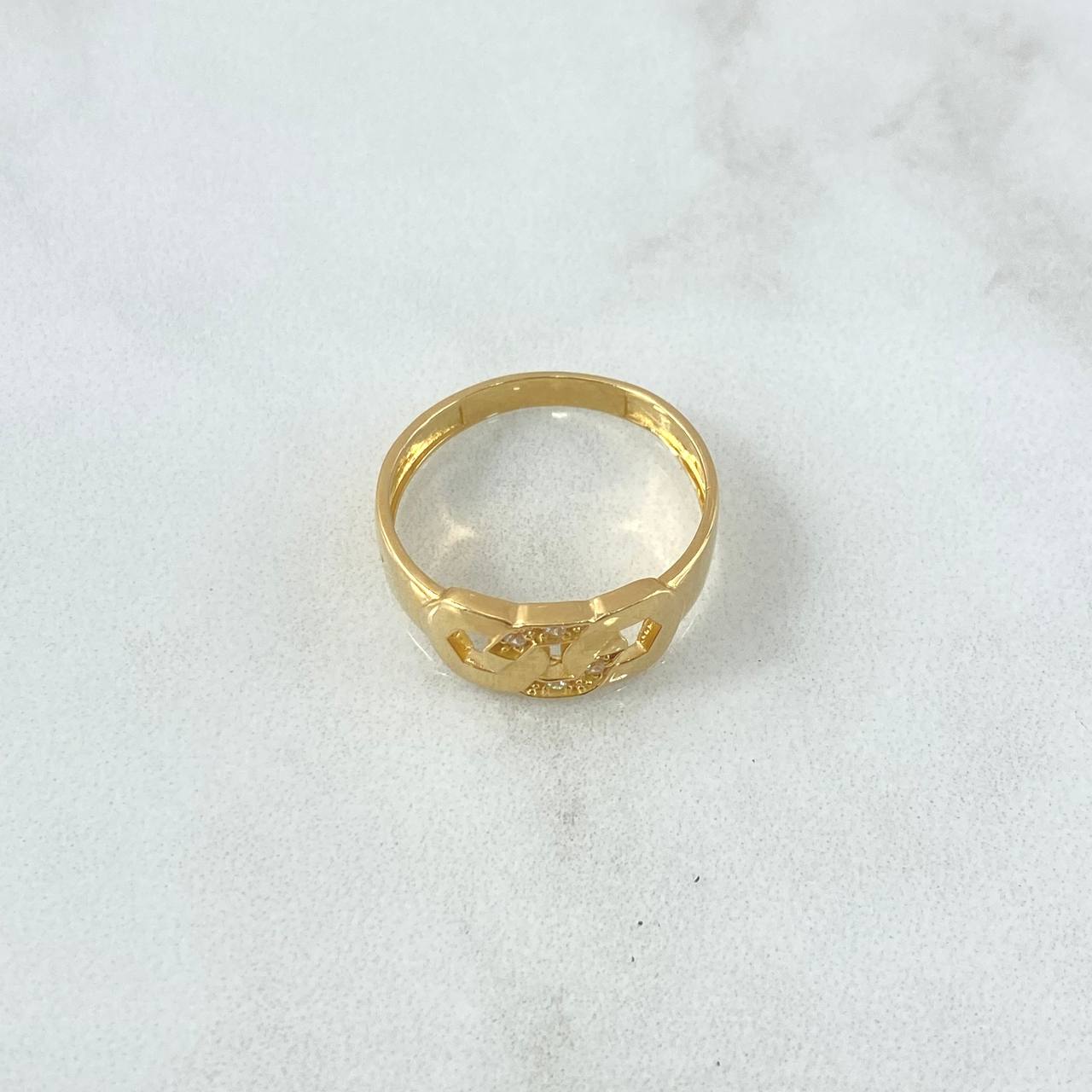 Anillo Hexagonos Entrelazados 3.15gr / T7 1/4 / Circones Blancos Oro Amarillo 18K