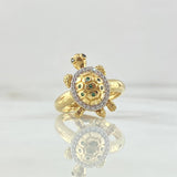 Anillo Tortuga 4.15gr / T6 1/2 / Circones Blancos - Verdes - Ojos Negros Oro Amarillo 18K