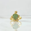 Anillo Tortuga 3.4gr / T5 1/4 / Circones Blancos - Verdes - Ojos Negros Oro Amarillo 18K