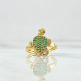 Anillo Tortuga 3.4gr / T5 1/4 / Circones Blancos - Verdes - Ojos Negros Oro Amarillo 18K