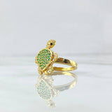 Anillo Tortuga 3.4gr / T5 1/4 / Circones Blancos - Verdes - Ojos Negros Oro Amarillo 18K