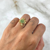 Anillo Tortuga 3.4gr / T5 1/4 / Circones Blancos - Verdes - Ojos Negros Oro Amarillo 18K