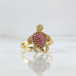 Anillo Tortuga 3.2gr / T6 3/4 / Circones Blacos - Fucsias - Ojos Negros Oro Amarillo 18K