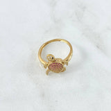 Anillo Tortuga 3.2gr / T6 3/4 / Circones Blacos - Fucsias - Ojos Negros Oro Amarillo 18K