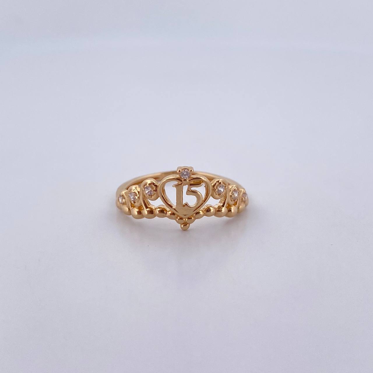 Anillo Corona 15s 1.75gr / T7 / Circones Blancos Oro Amarillo 18K &