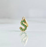 Dije Letra S 0.5gr / 1.6cm / Circones Verdes Oro Amarillo 18K