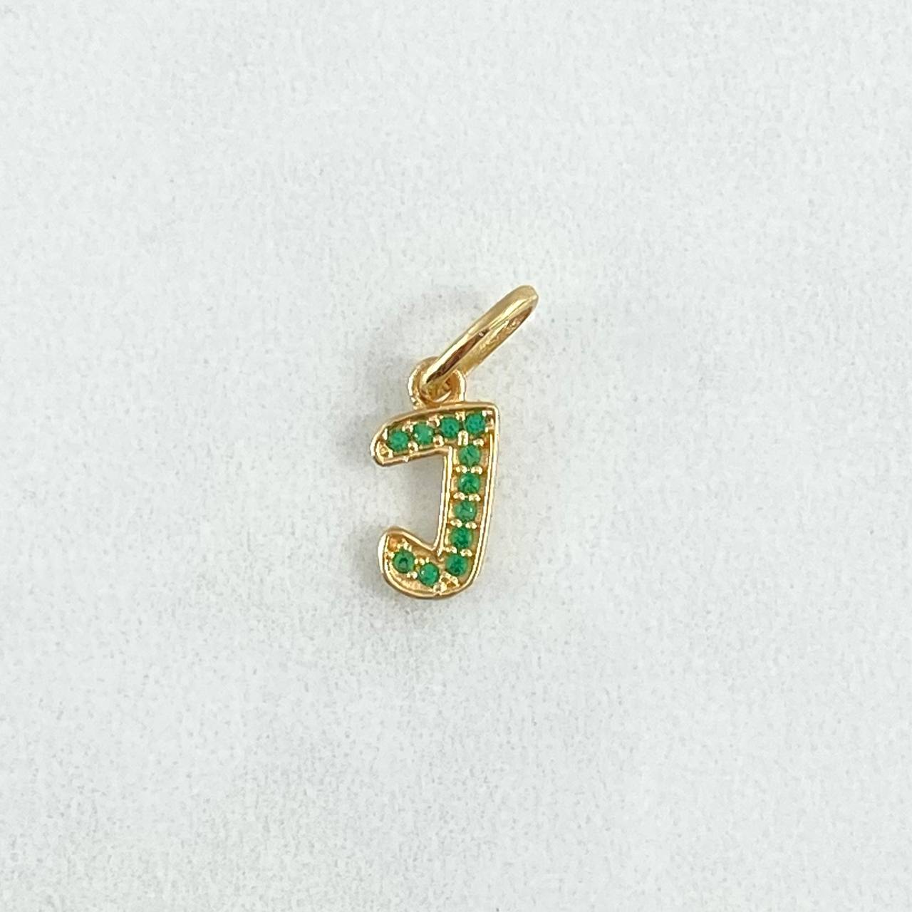 Dije Letra J 0.55gr / 1.7cm / Circones Verdes Oro Amarillo 18K