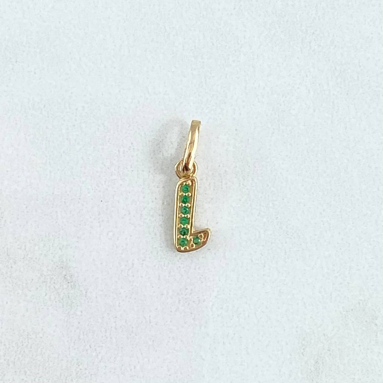 Dije Letra L 0.45gr / 1.7cm / Circones Verdes Oro Amarillo 18K