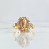 Anillo Virgen Guadalupe Flores 4.15gr / T8 1/4 / Circones Blancos Dos Oros Amarillo Rosa 18K