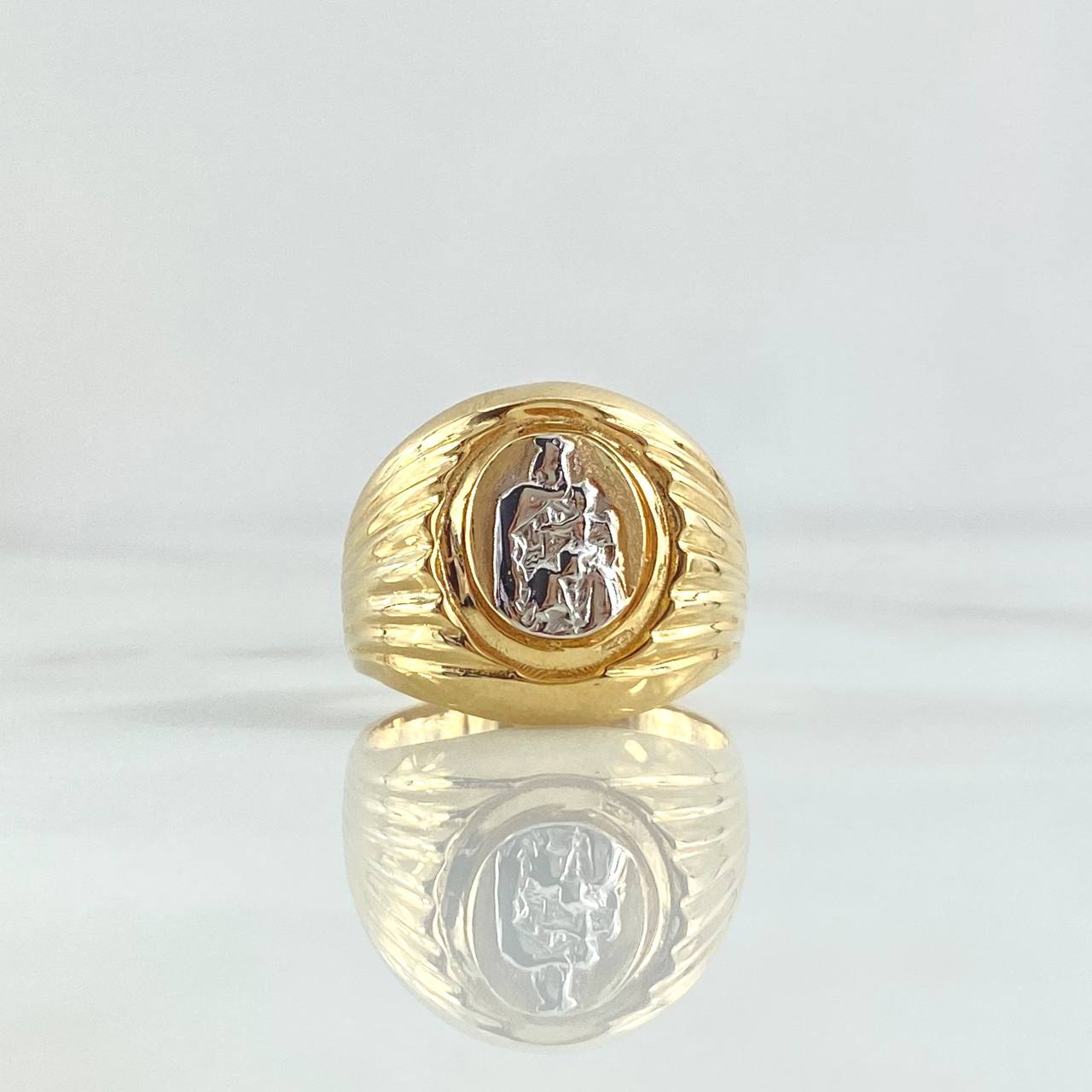 Anillo Sello Virgen del Carmen 7gr / T6 3/4 / Lineas Lisas Dos Oros Amarillo Blanco 18K