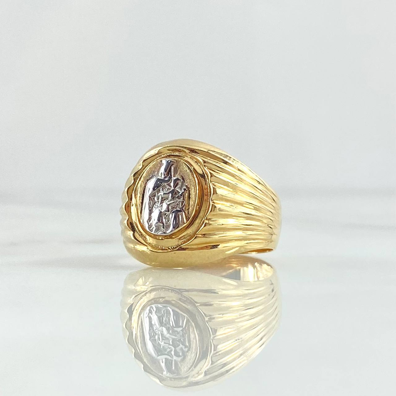 Anillo Sello Virgen del Carmen 7gr / T6 3/4 / Lineas Lisas Dos Oros Amarillo Blanco 18K