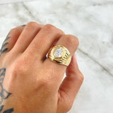 Anillo Sello Virgen del Carmen 7gr / T6 3/4 / Lineas Lisas Dos Oros Amarillo Blanco 18K