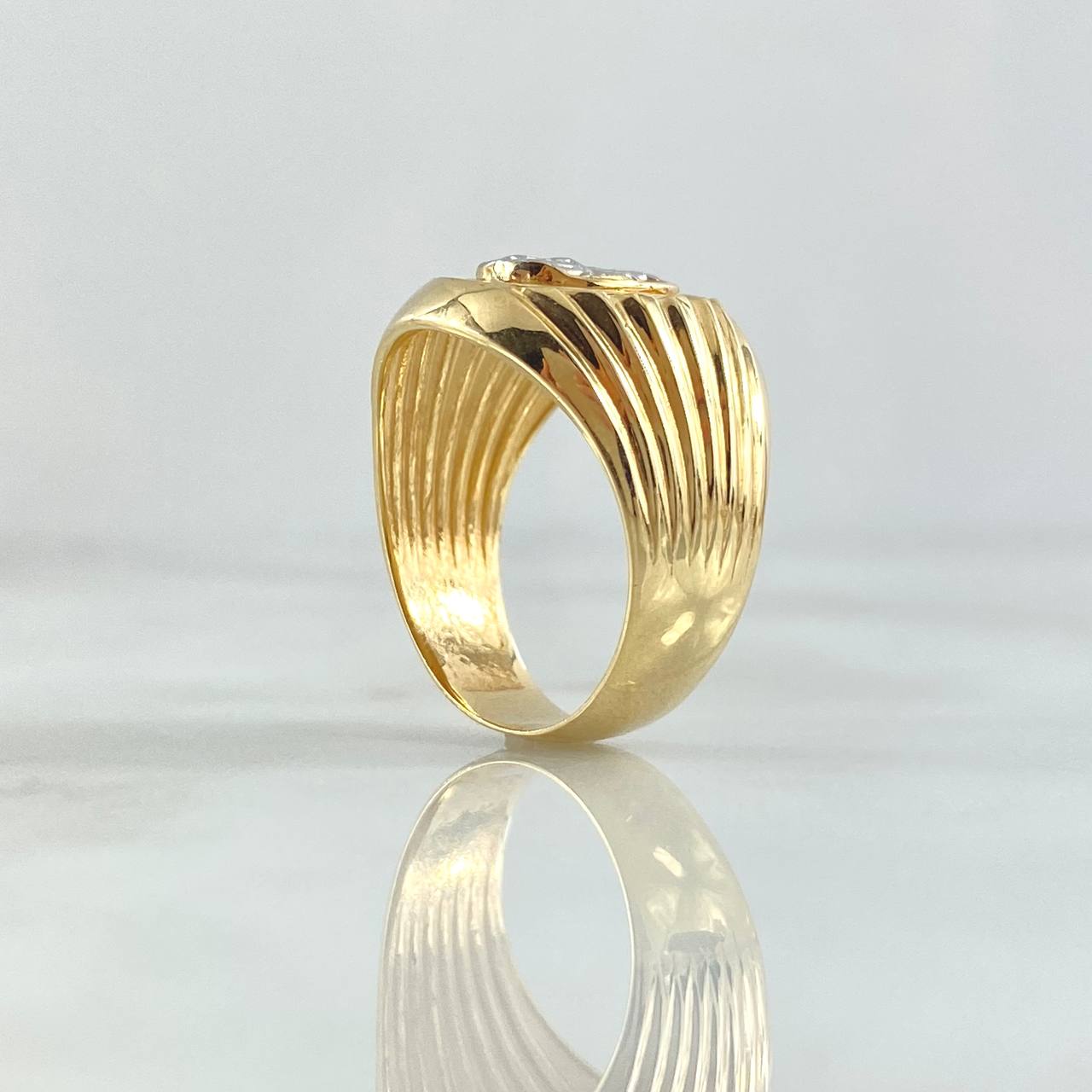 Anillo Sello Virgen del Carmen 7gr / T6 3/4 / Lineas Lisas Dos Oros Amarillo Blanco 18K