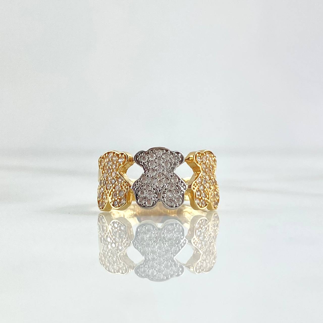 Anillo Trio Osos TS 3.15gr / T6 3/4 / Circones Blancos Dos Oros Amarillo Blanco 18K