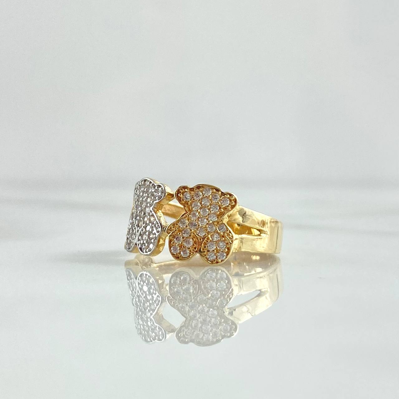 Anillo Trio Osos TS 3.15gr / T6 3/4 / Circones Blancos Dos Oros Amarillo Blanco 18K