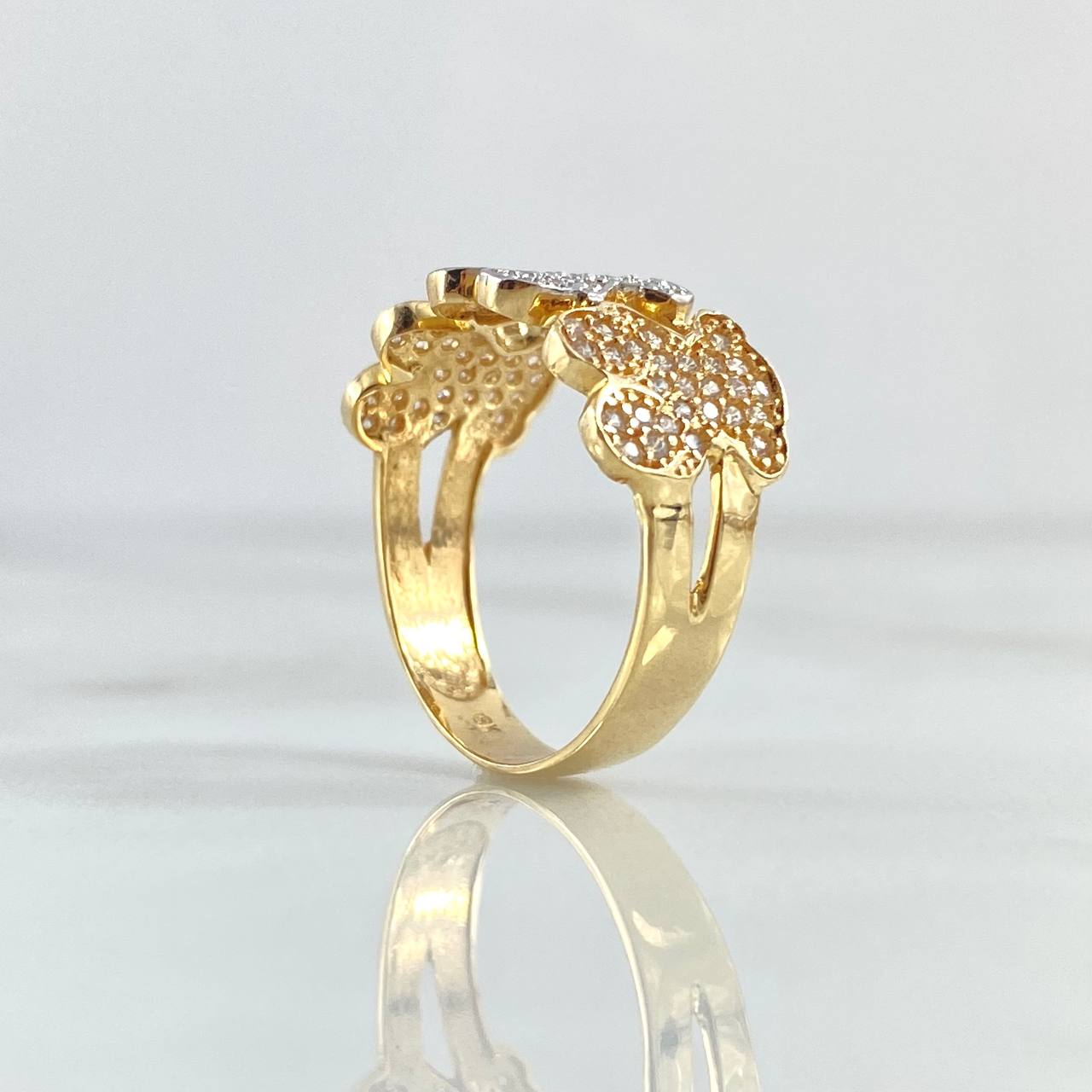 Anillo Trio Osos TS 3.15gr / T6 3/4 / Circones Blancos Dos Oros Amarillo Blanco 18K