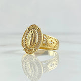 Anillo Virgen Guadalupe 4.05gr / T7 3/4 / Cruz Basteada - Circones Blancos Oro Amarillo 18K