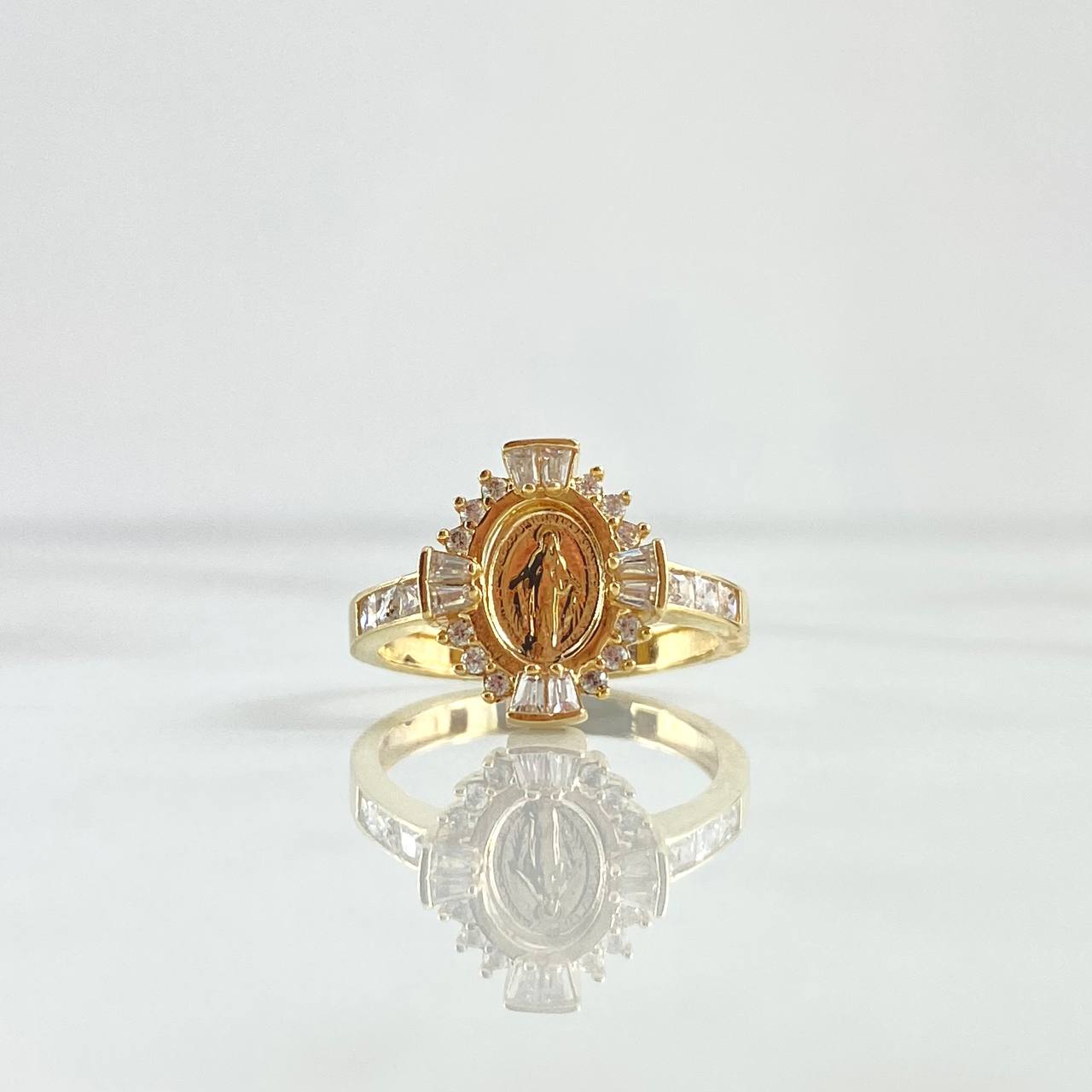 Anillo Virgen Milagrosa 3.9gr / T7 1/4 / Circones Blancos Oro Amarillo 18K