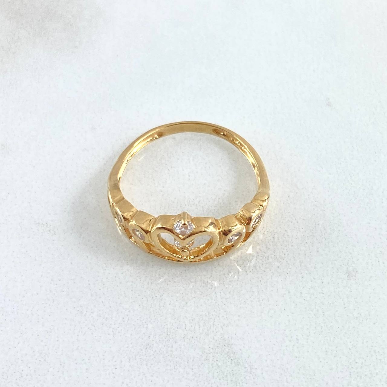 Anillo Corona Corazón 2.8gr / T6 3/4 / Circones Blancos Oro Amarillo 18K