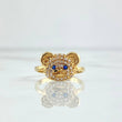 Anillo Rostro Oso 2.05gr / T3 1/2 / Circones Blancos - Ojos Azules Oro Amarillo 18K