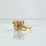 Anillo Rostro Oso 2.05gr / T3 1/2 / Circones Blancos - Ojos Azules Oro Amarillo 18K