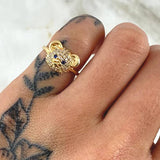 Anillo Rostro Oso 2.05gr / T3 1/2 / Circones Blancos - Ojos Azules Oro Amarillo 18K