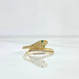 Anillo Serpiente 1.7gr / T5 / Circones Blancos - Ojos Verdes Oro Amarillo 18K