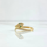 Anillo Serpiente 1.7gr / T5 / Circones Blancos - Ojos Verdes Oro Amarillo 18K