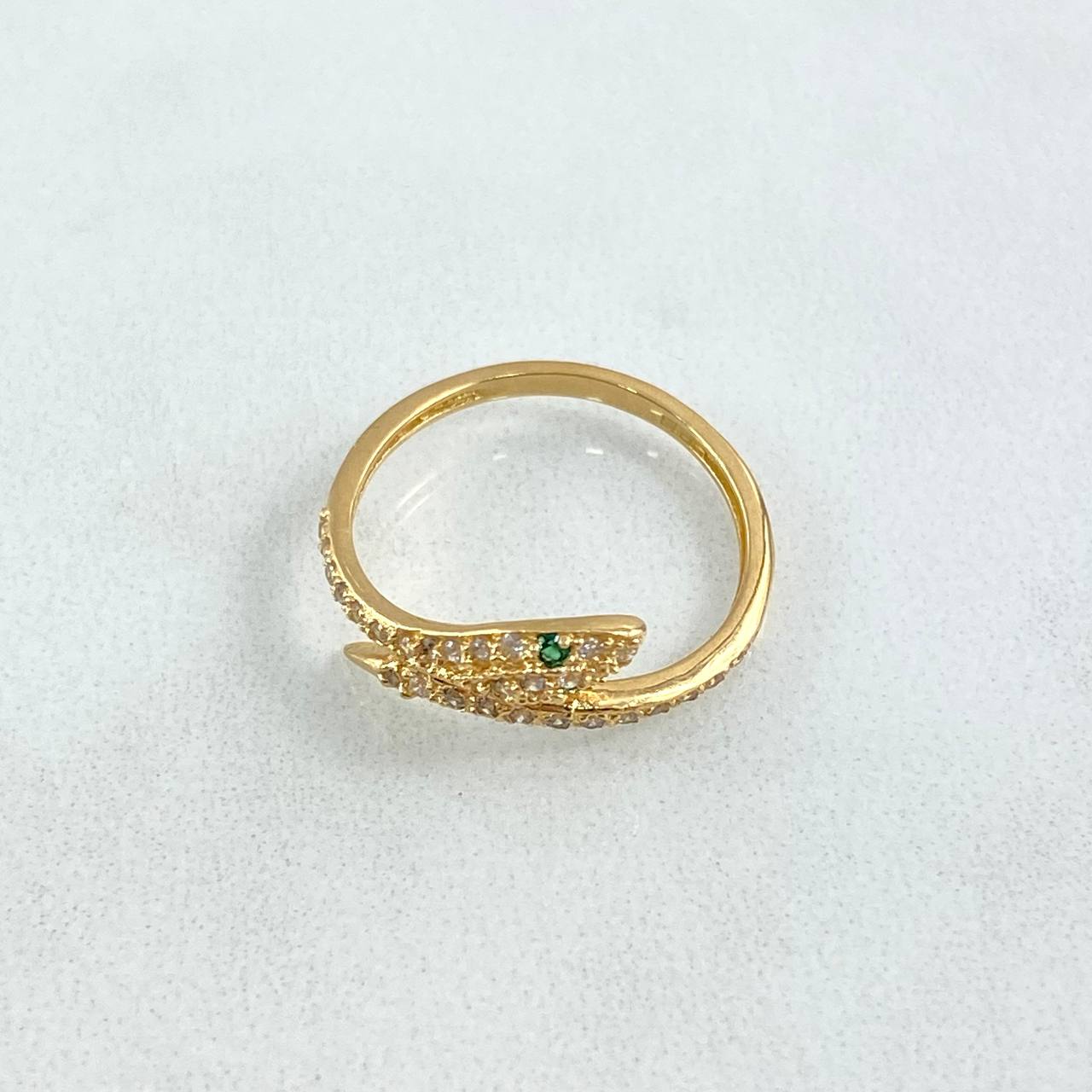 Anillo Serpiente 1.7gr / T5 / Circones Blancos - Ojos Verdes Oro Amarillo 18K