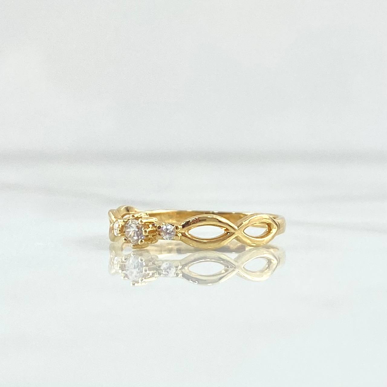 Anillo Solitario Doble Infinito 1.35gr / T6 / Circones Blancos Oro Amarillo 18K