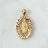 Dije Virgen Milagrosa 9.5gr / 4.4cm / Circones Blancos Tres Oros 18K